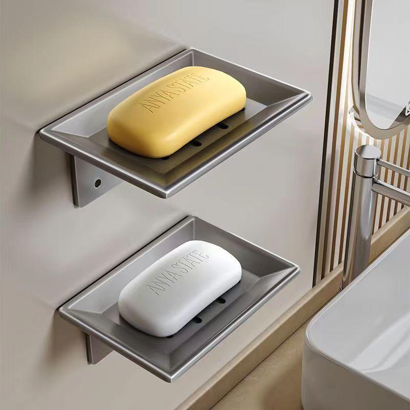 石鹸ケース 壁掛け式 吸盤 穴あけ不要 石鹸置き バスルーム 洗面所 収納用品 アルミ合金 ブラック ホワ..