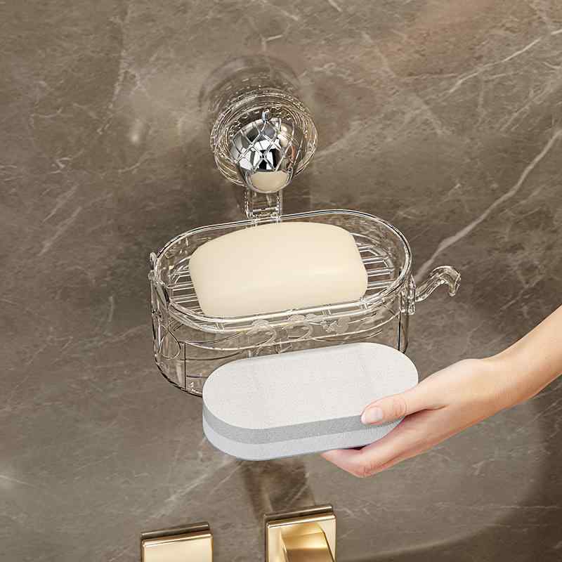 2個セット石鹸ケース 壁掛けタイプ 水切り スポンジ置き ソープディッシュ ダブルレイヤー 透グレー 透明色 クリーム色・カラー: 透グレー.透明色.クリーム色