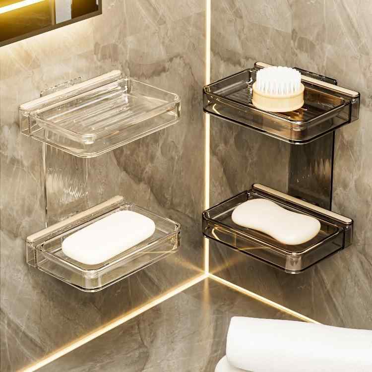 石鹸ケース ダブル 吸盤 壁掛け 水切り 浴室 洗面所 収納 雑貨 白 グレー