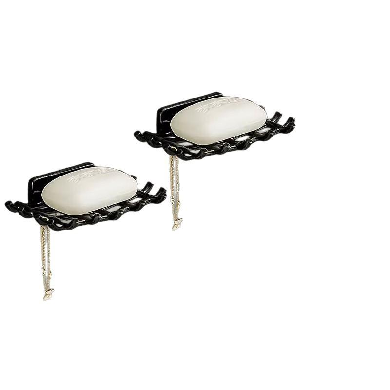 石鹸ケース 壁掛け式 水切りラック 洗面所 浴室 石鹸置き 収納 フック付き ブラック ホワイト