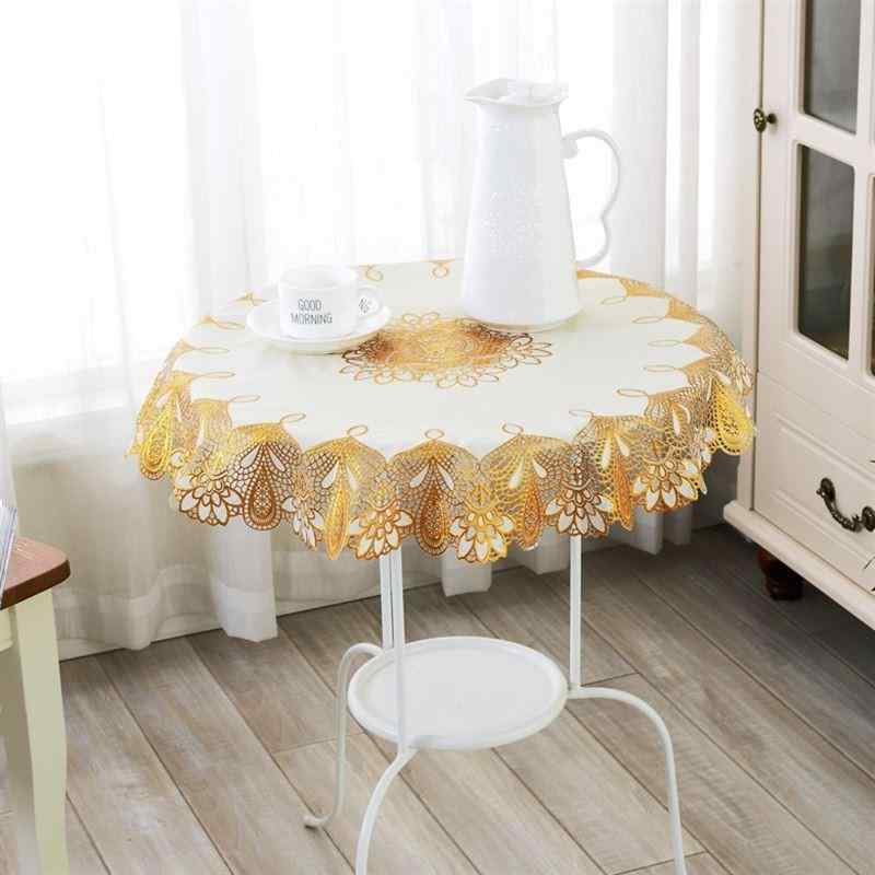 テーブルクロス 円形 70cm PVC製 防水 防油 撥水 防汚 花柄 ゴールド シルバー 北欧風 おしゃれ かわい..