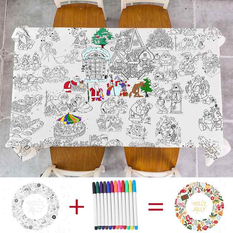 テーブルクロス 子供 塗り絵 クリスマス 親子 水洗い可能 クリスマス ギフト 撥水 防塵 長方形 100 140..