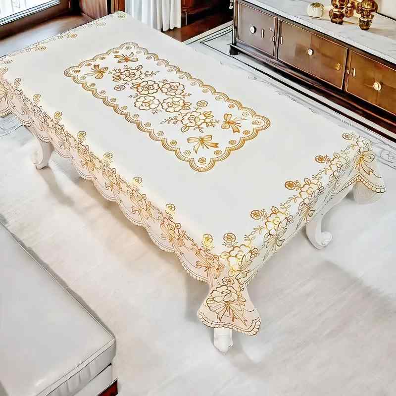 テーブルクロス 90x140cm 防水 防油 撥水 PVC 薔薇 バラ ローズ柄 レース ヨーロピアン 北欧風 クラシック おしゃれ 食卓カバー 長方形