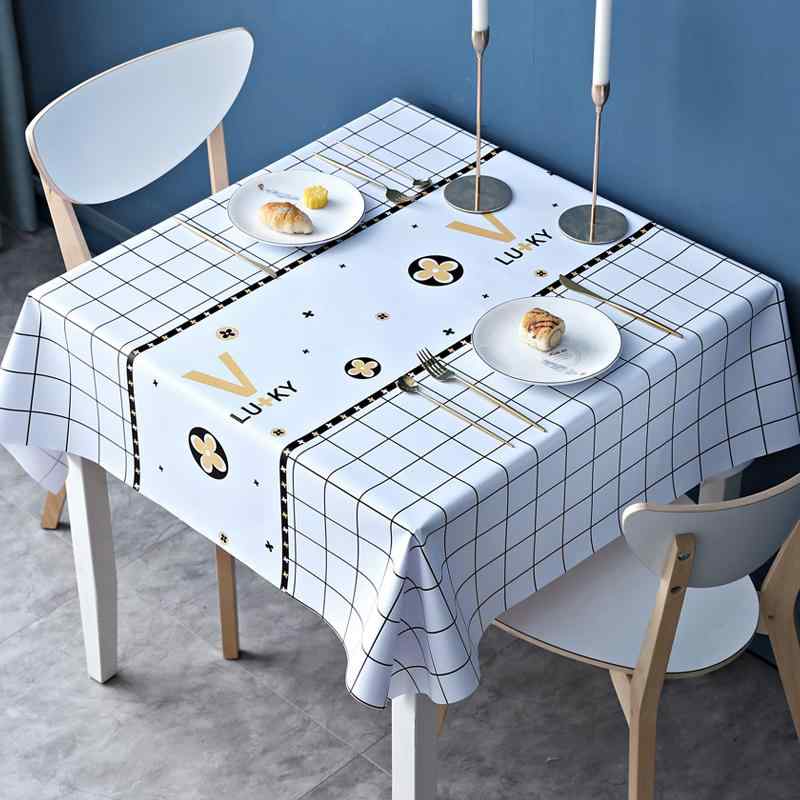 テーブルクロス PVC製 防水 防油 防汚 長方形 北欧風 ストライプ柄 食卓カバー デスクマット 白 ピンク系 グレー ブルー 幅90 137 180cm