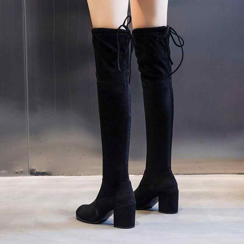 ロングブーツ レディース ニーハイブーツ 秋冬 スエード調 太ヒール ハイヒール 裏起毛 防寒 あったか 黒