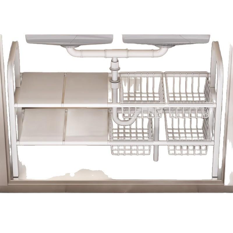 キッチン収納 シンク下収納 ラック 伸縮式 多機能 棚 調味料ラック 鍋 フライパン 整理棚 食器棚 スチ..