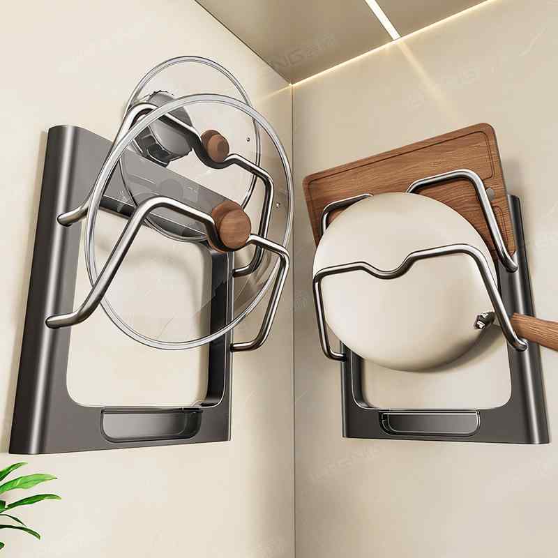 鍋蓋スタンド 吸盤式 壁掛け式 キッチン収納 多機能 まな板スタンド ABS アルミ製 グレー