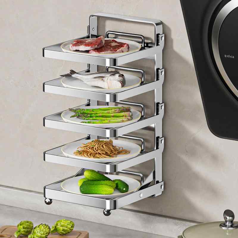 キッチン収納 ステンレス製 鍋ラック 家庭用 鍋置き棚 キャビネット内 分層調節可能 多層 調理器具 壁..