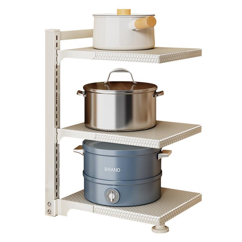 キッチン収納 鍋ラック 多層 折りたたみ式 多機能 調味料ラック シンク下 鍋置き棚 グレー