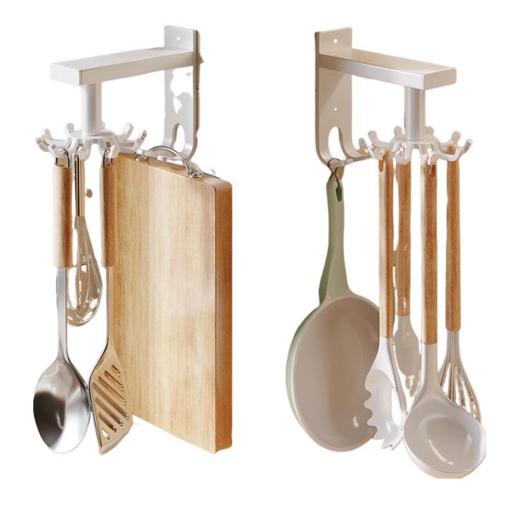 壁掛けフック キッチン収納ツール 回転式 多機能 穴あけ不要 アルミ製 ツールホルダー キッチンツール..