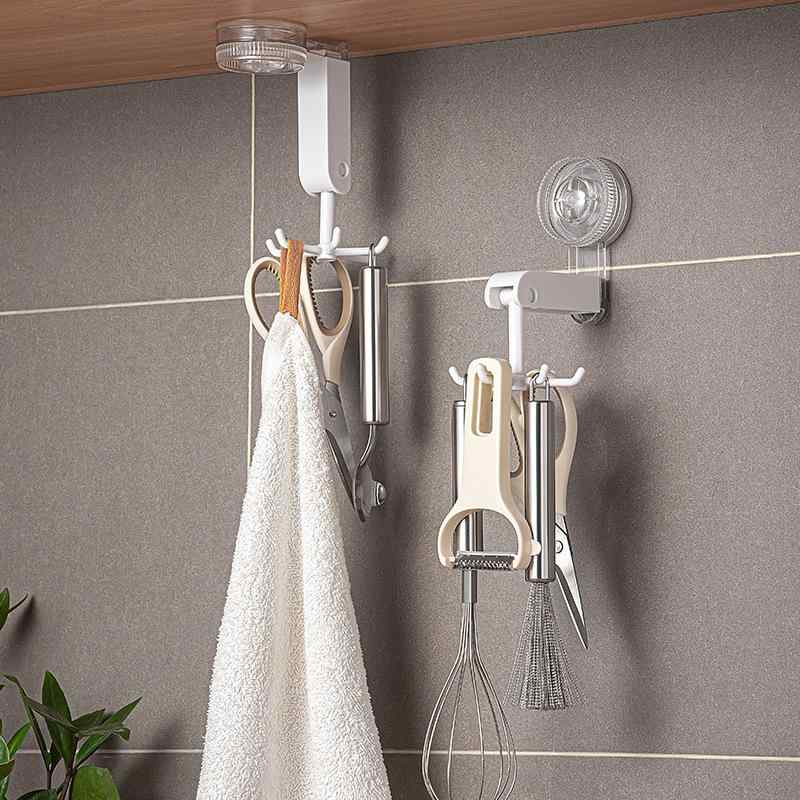 吸盤フック 多機能 壁掛け式収納ラック 家庭用 鍵収納 浴室 キッチン ドリル不要 回転式 プラスチック..