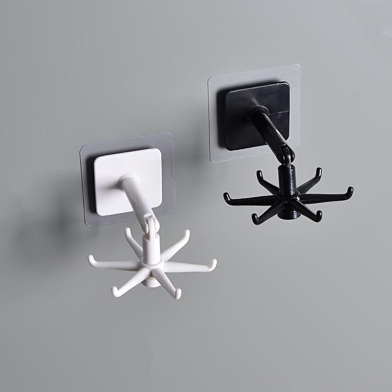 フック 回転 収納 壁掛け式 粘着式 キッチン 白 黒 ABS製