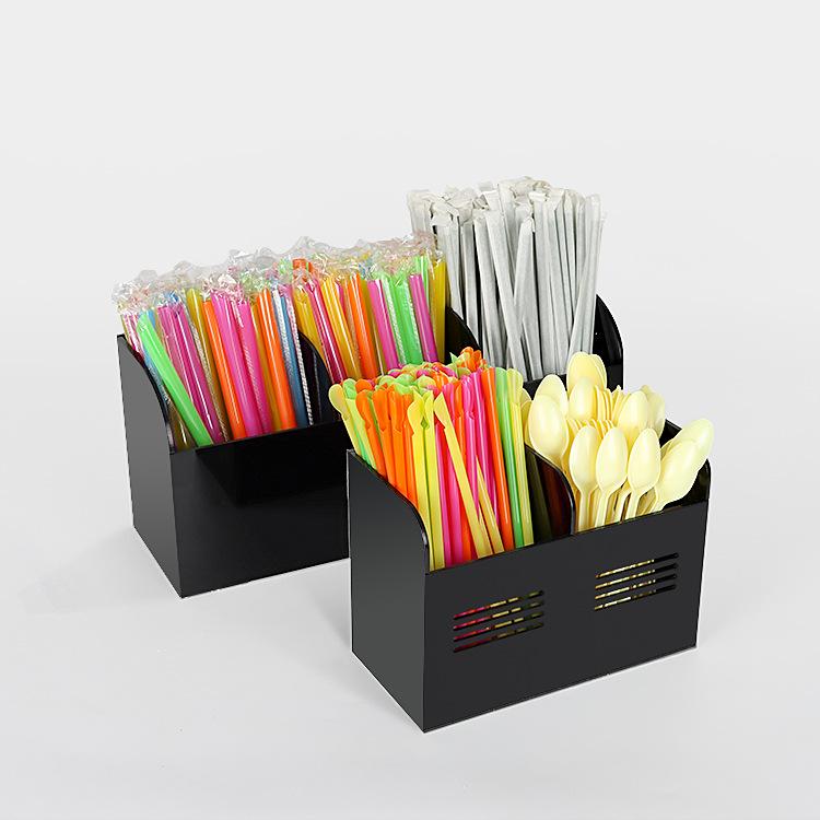 ストロー スプーン 収納ケース ホルダー ラック 黒 アクリル製 カップスタンド 3口 卓上 整理整頓 カウ..