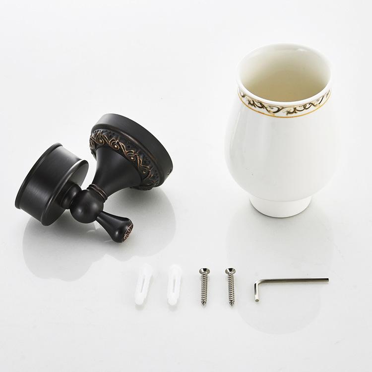 コップ ホルダー 壁掛け ヨーロピアン アンティーク調 洗面所 トイレ 収納 ブラック系(x2)