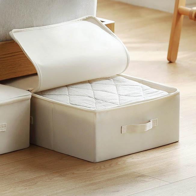 収納ケース 布製 大容量 折りたたみ式 ベッド下収納 防塵 衣類収納袋 布団収納 日式 ベージュ(x2)