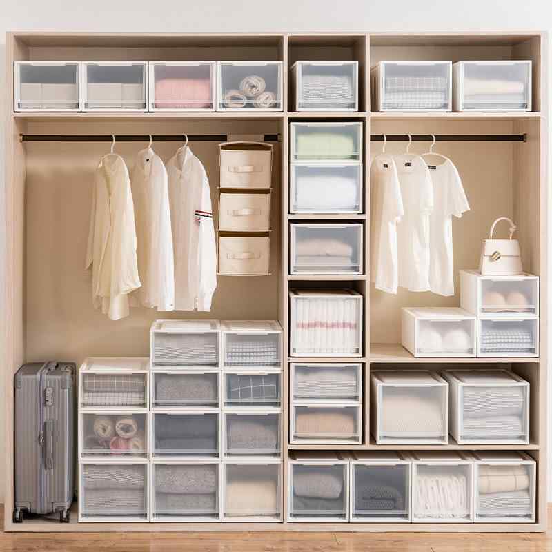 収納ケース レディース メンズ 兼用 磨りガラス調 透明 引き出し式 クローゼット 押入れ 衣類 下着 靴下 タオル 小物 雑貨 プラスチック製 収納ボックス