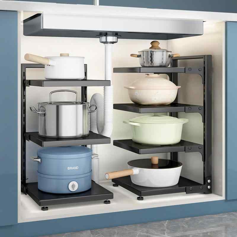 キッチン収納棚 鍋置き 鍋ラック 多層式 家庭用 調理器具収納ラック 隙間収納 シンク下収納 食器棚収納..