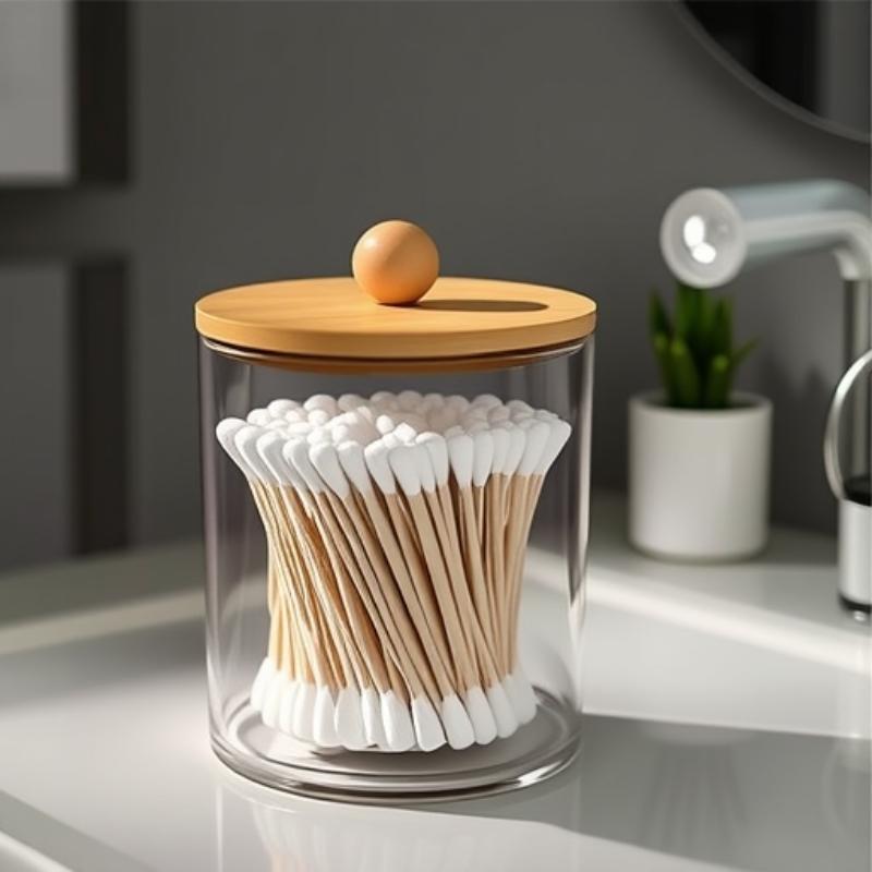 コスメ収納ボックス 綿棒ケース ふた付き 透明 アクリル製 卓上 円形 長方形 柄