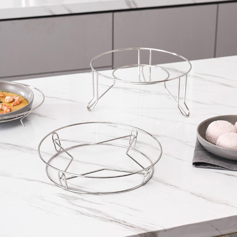 鍋置き ステンレス製 鍋ラック キッチン 鍋スタンド 多層 3脚 丸型 断熱 調理器具収納 大 小(x2)