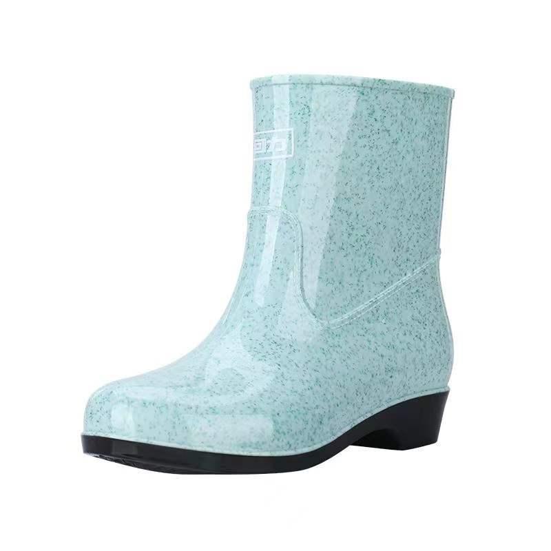 長靴 レディース レインブーツ 防水 撥水 厚底 滑り止め ローヒール PVC製 春秋 ブラック ピンク系 カーキ グリーン