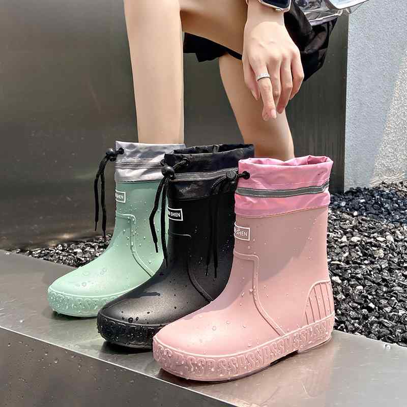 レインシューズ レディース 中筒丈 ショート丈 レインブーツ 滑り止め 防水 厨房シューズ ワークシューズ 作業靴 ローヒール PVC 無地 ブラック ピンク グリーン