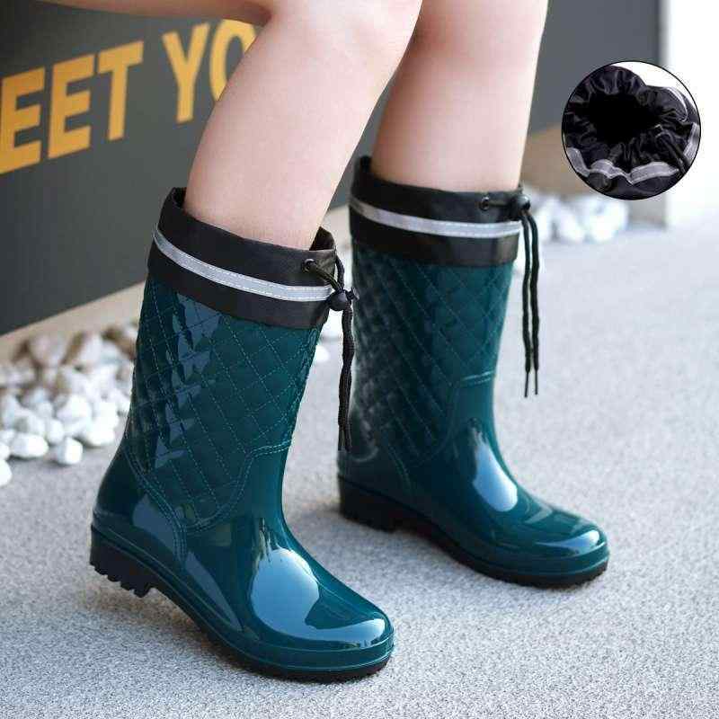 レインシューズ レディース アウトドア 滑り止め 筒丈ミドル丈 ゴム長靴 作業用 防水 防滑 秋冬 カーキ 酒 red 緑 青 黒 紫