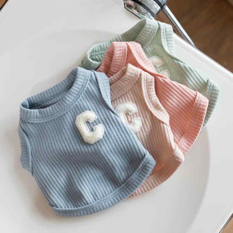 ペット服 春夏 犬の服 ワッフル ベスト 小型犬 中型犬 猫 灰青 ピンク系 草緑 ポリエステル