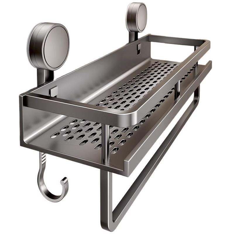 タオルラック 吸盤式 置物棚 浴室 トイレ 収納ラック 強力吸着 アルミ合金 30cm 40cm 50cm 60cm 回転可能 タオルバー付き