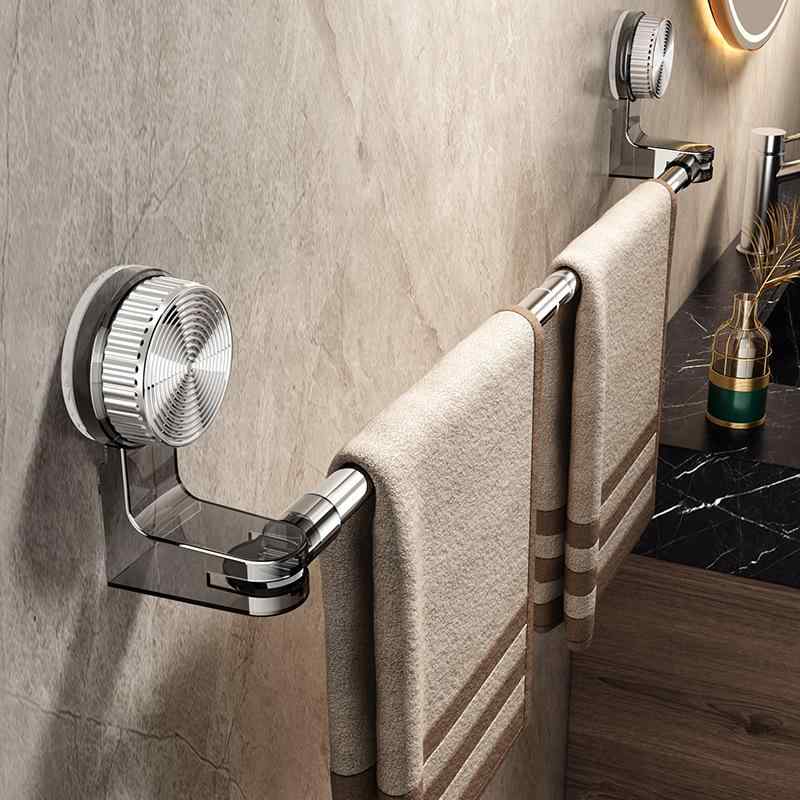 タオルハンガー レディース メンズ 伸縮式 ステンレス PP 吸盤 壁掛け 浴室 洗面所 タオル掛け 物干し 透明 グレー