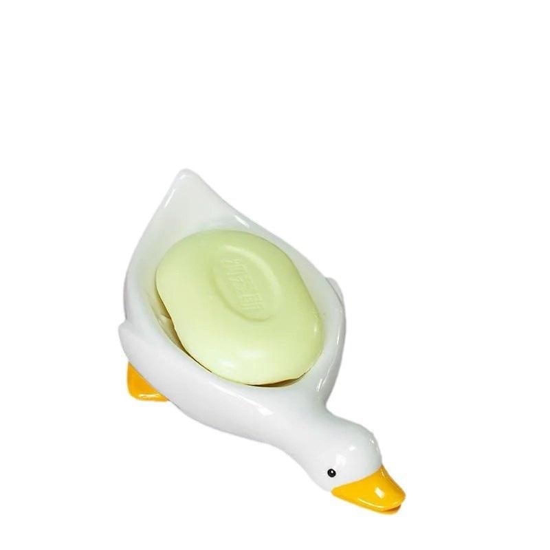 石鹸ケース 石鹸置き場 水切り 萌え アヒル 白 黄色 プラスチック製 洗面台 浴室 バスルーム