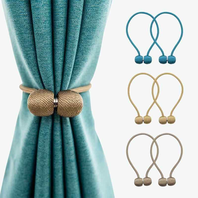 カーテンタッセル 留め具 マグネット式 カーテンホルダー アクセサリー 雑貨 銀グレー 淡玉色 シャンパ..