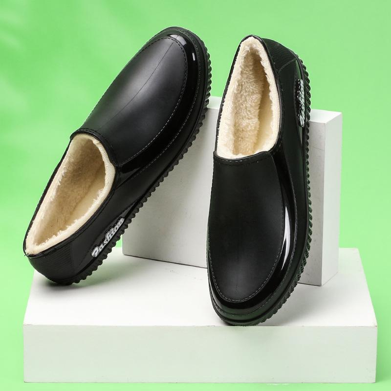 レインシューズ レディース 防水 婦人 長靴 厨房 作業用 ローヒール 裏起毛 あったか 滑り止め 黒 パープル カーキ