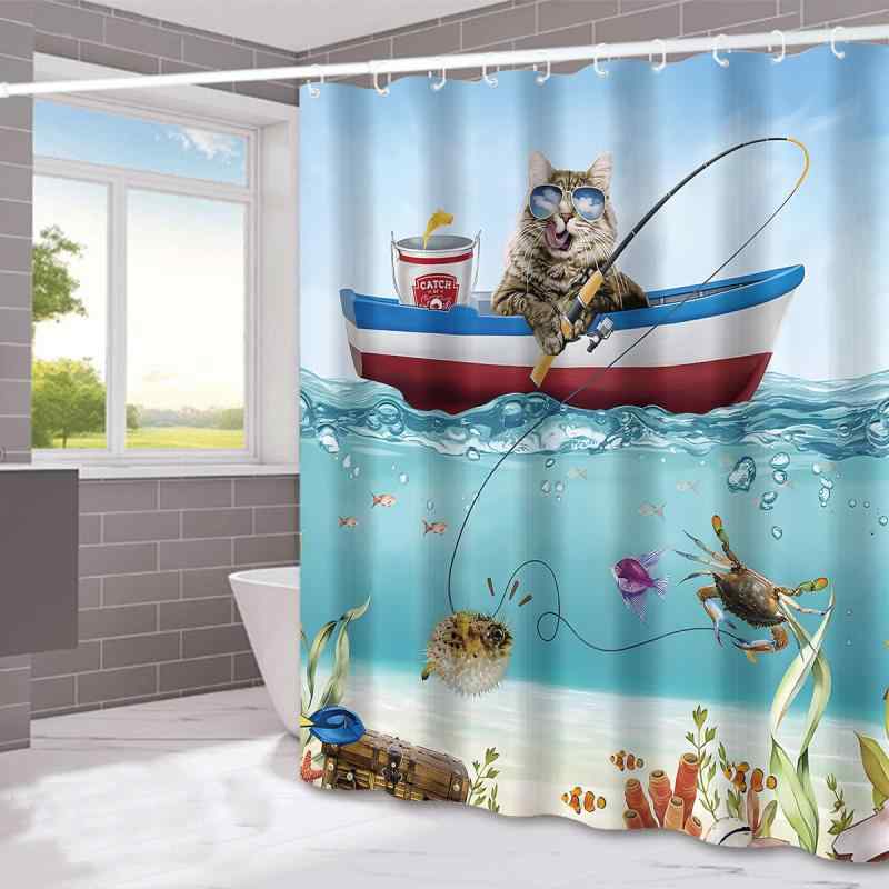 カーテン 3Dデジタルプリント バスカーテン 間仕切り ポリエステル 防水 防カビ 海洋風景