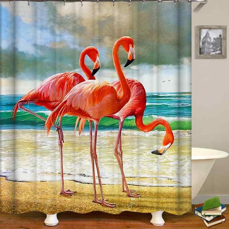 カーテン レディース バスカーテン ポリエステル製 火flamingo柄 プリント シャワーカーテン 防水 間仕..