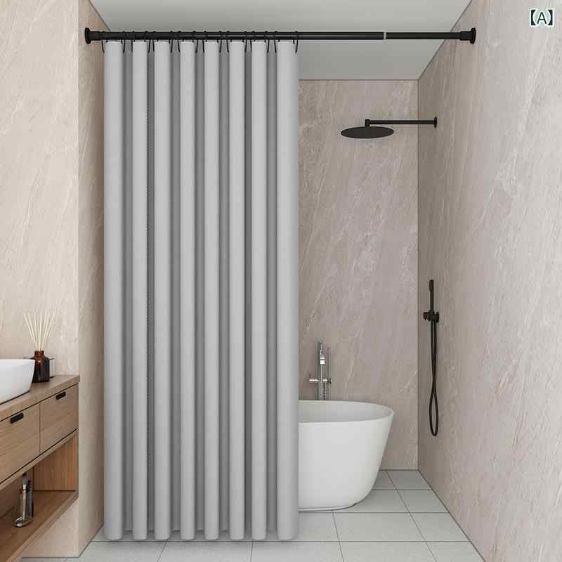 シャワーカーテン セット 厚手 防カビ 防水 浴室用 間仕切り ポリエステル 北欧風 ライトグレー スカイ..