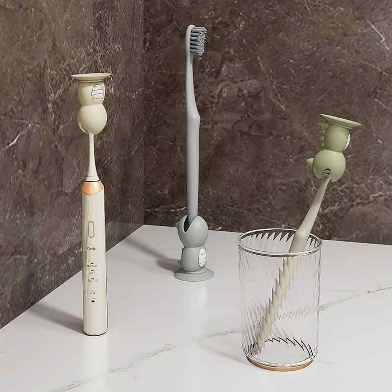 歯ブラシホルダー キッズ カートゥーン 恐竜 シリコン 吸盤 歯ブラシスタンド 防塵 収納 イエロー 雅灰..