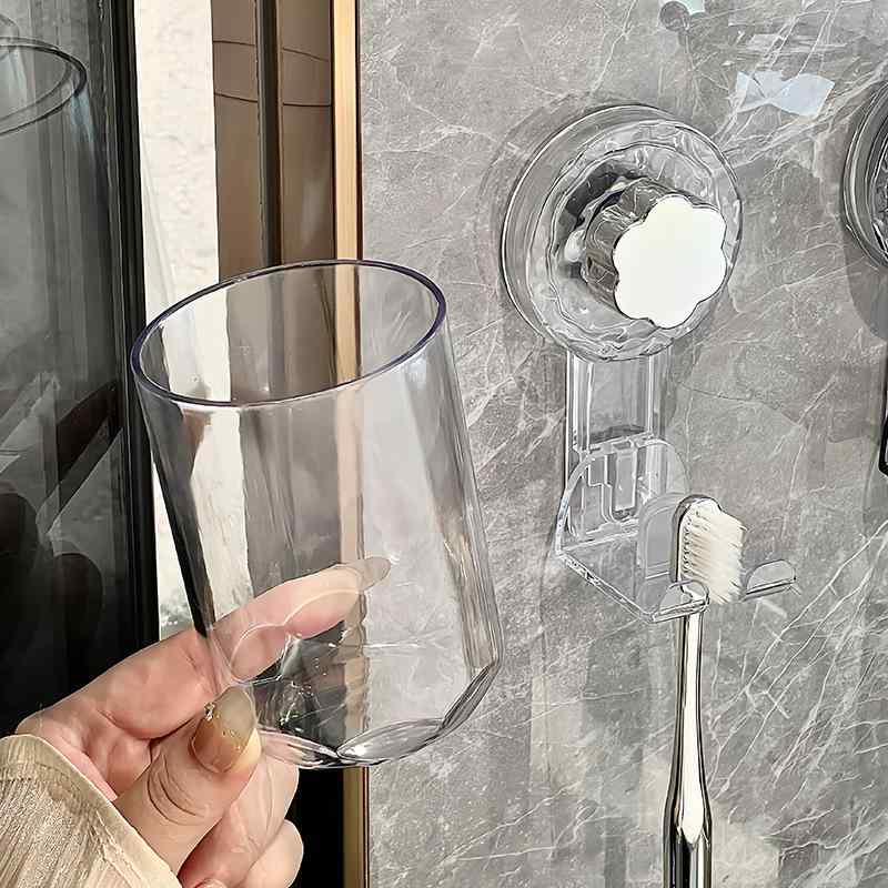 歯ブラシホルダー レディース 洗面所 収納 壁掛け コップ付き 歯ブラシスタンド 透明 吸盤 軽贅沢 衛生..