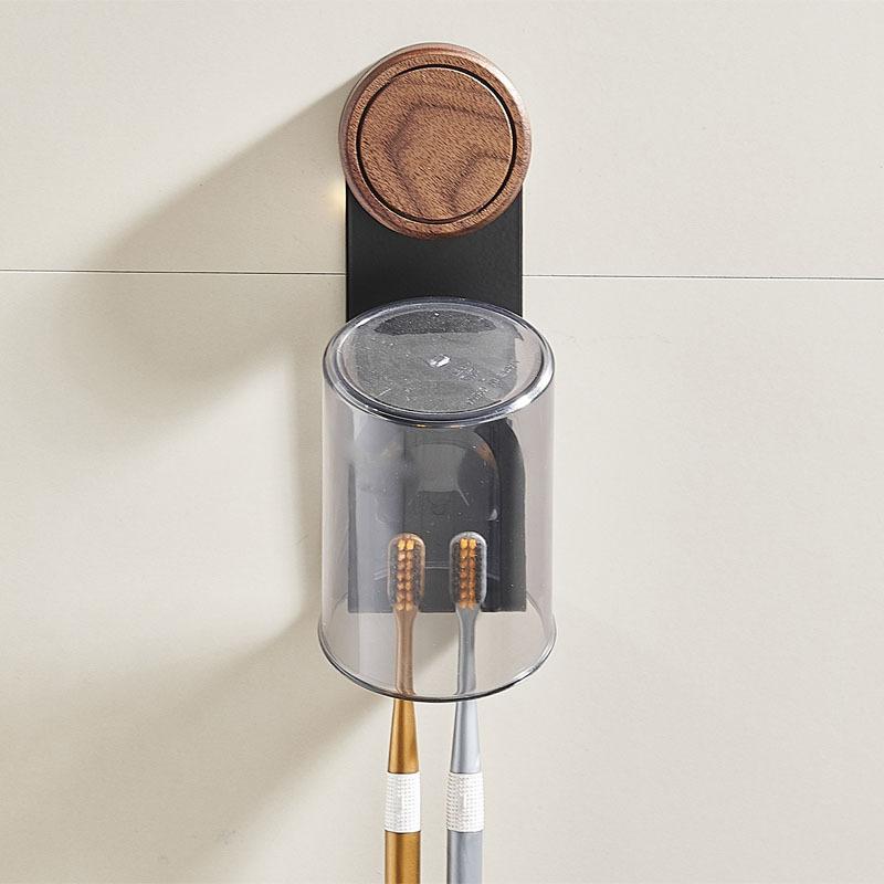 歯ブラシホルダー 壁掛け式 ステンレス コップ 歯ブラシスタンド 吸盤式 穴あけ不要 洗面所 収納 胡桃..