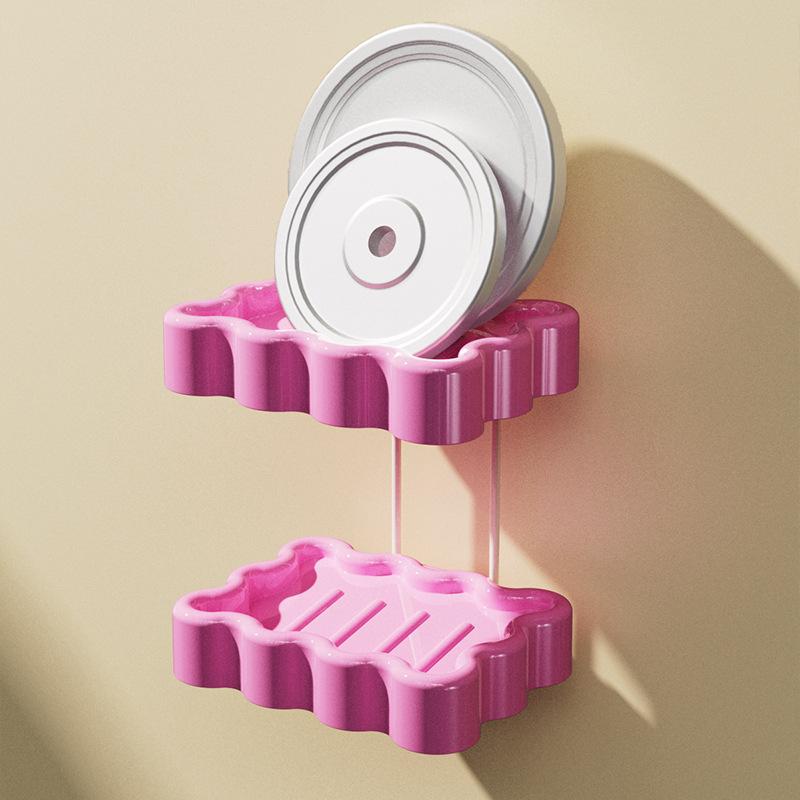 石鹸ケース 壁掛け式 吸盤 浴室 ラック 鉄製 石鹸置き ダブル 収納 2段