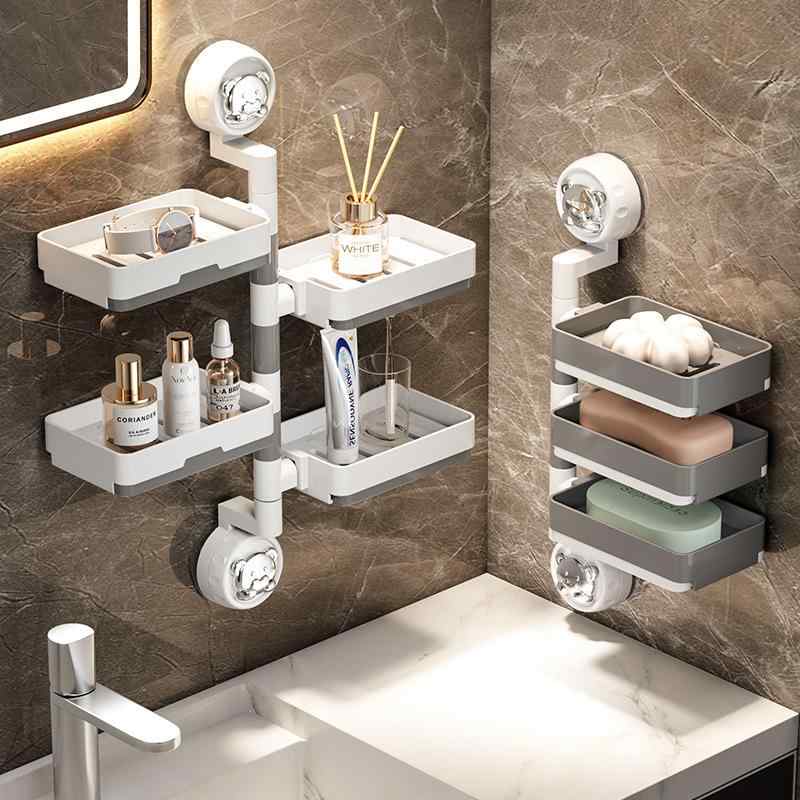 石鹸ケース 吸盤固定 水切り 回転 壁掛け 浴室 洗面所 収納 二層式 三層式 四層式(x2)