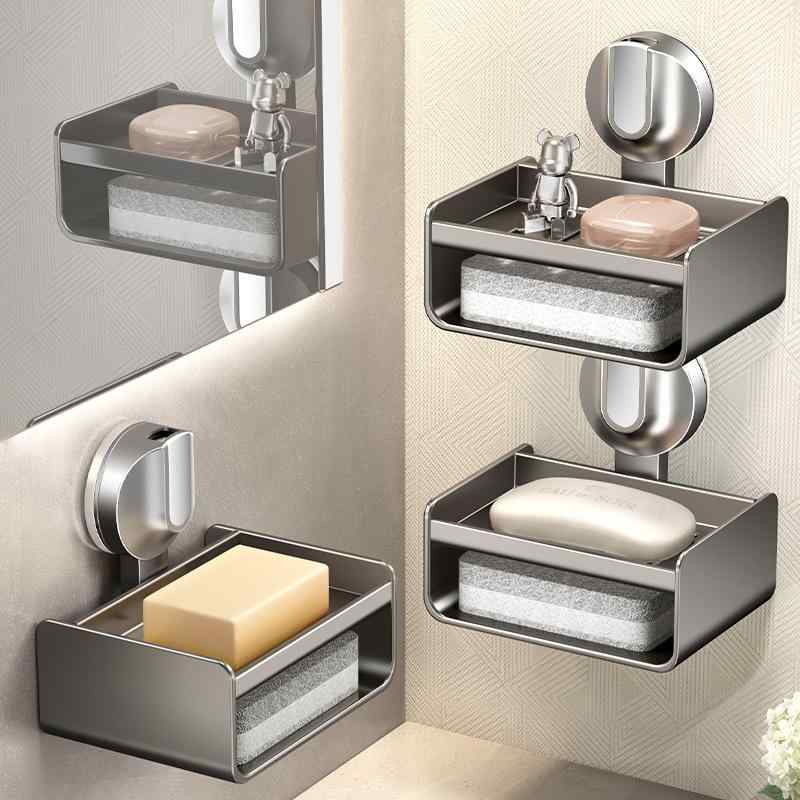 石鹸ケース レディース メンズ バスルーム 壁掛け式 アルミ合金 水切り 石鹸置き 浴室 洗面所 収納 北..