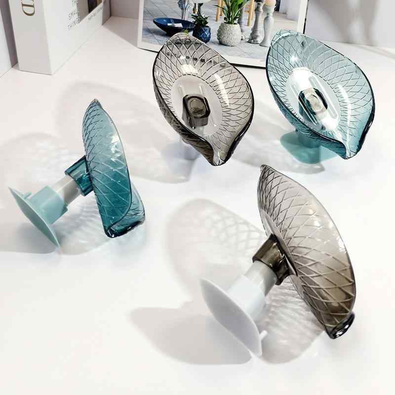 石鹸ケース レディース メンズ リーフ型 ソープディッシュ 吸盤 水切り 壁掛け式 浴室 洗面所 プラスチック製 透明 グレー 透明 グリーン