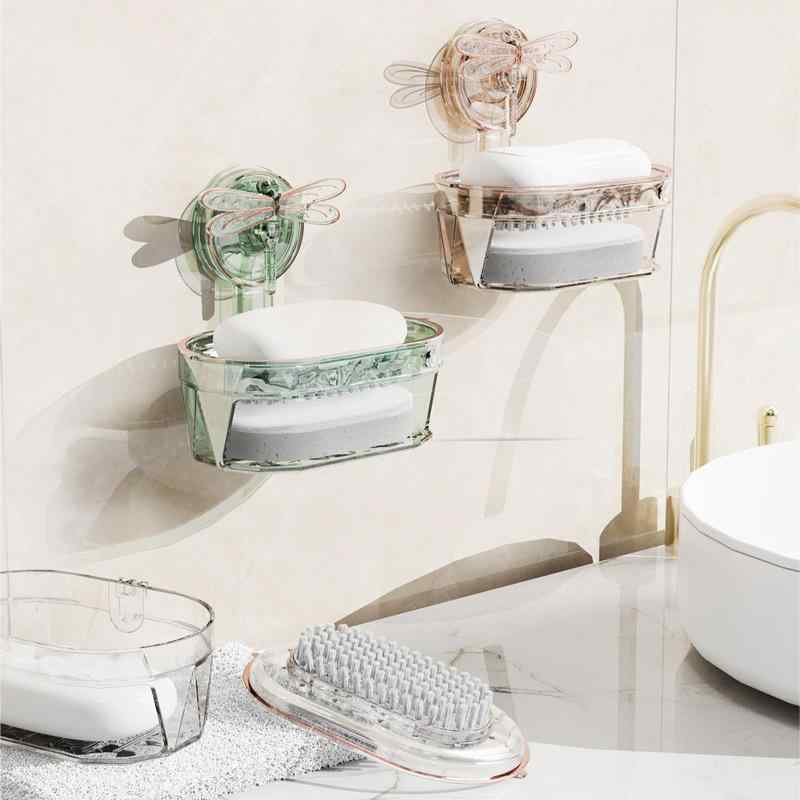 石鹸ケース レディース メンズ 吸盤 壁掛け式 水切り スポンジ置き ラック プラスチック製 レッド 緑 ..