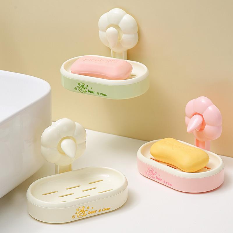 石鹸ケース 壁掛け式 水切り 洗面台 収納ボックス バスルーム ラック グリーン ピンク ホワイト(x2)
