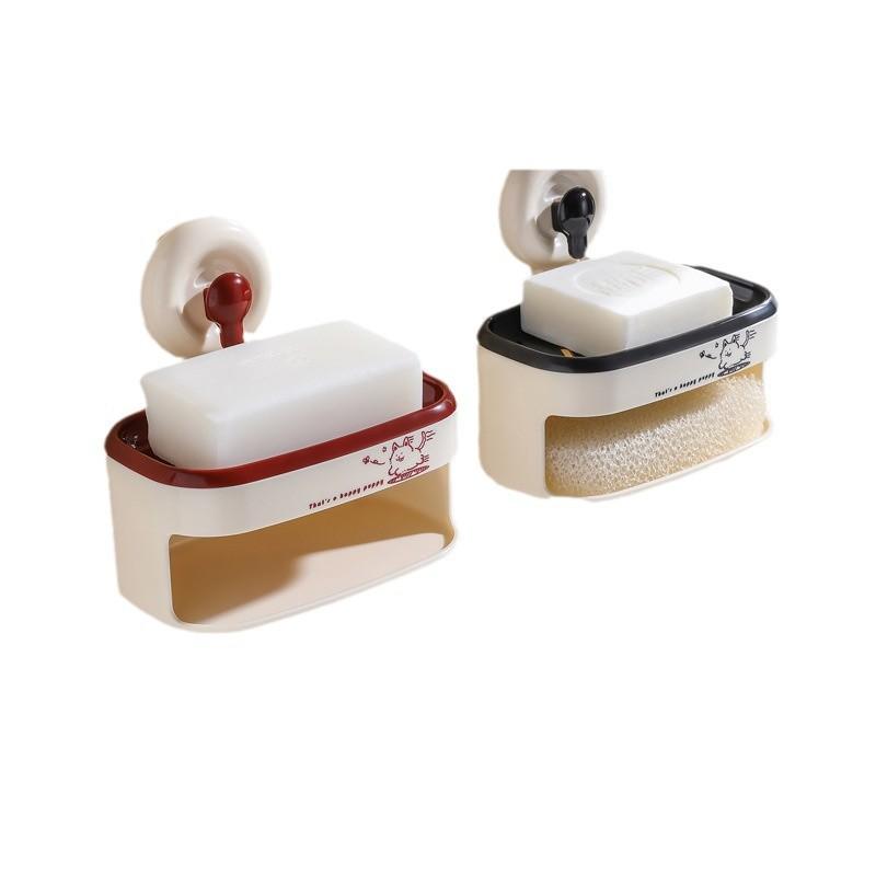 石鹸ケース 吸盤タイプ スポンジ付き 石鹸置き 石鹸ホルダー 水切り 穴あけ不要 ABS樹脂 クリームレッ..