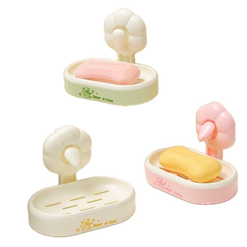 石鹸ケース 壁掛け式 穴あけ不要 ソープディッシュ 水切り 浴室 洗面所 収納 置き型 桜色 ピンク系 ク..