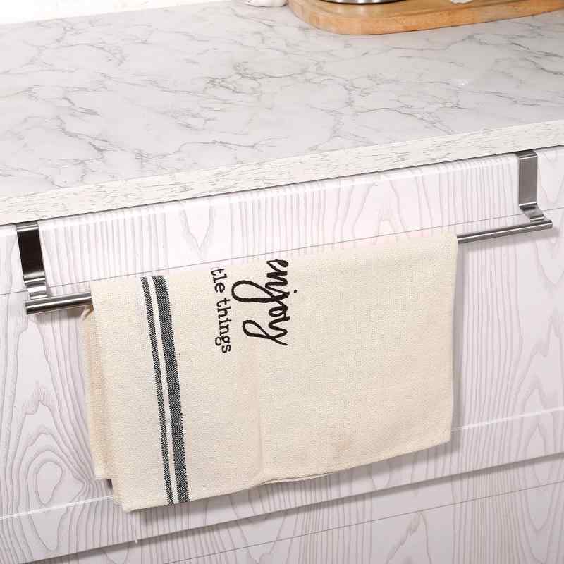 タオル掛け ステンレス製 伸縮式 ドア掛け式 タオルバー キッチン 浴室 収納 シルバー ブラック(x3)