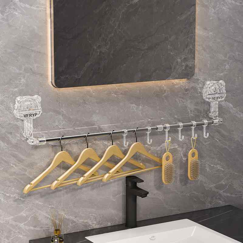 タオルハンガー 吸盤 伸縮式 コーナー設置 浴室 洗面所 収納ラック タオル掛け フック付き 透明 グレー 透明 ホワイト・素材: プラスチック・カラー: 透明グレー, 透明ホワイト・付属: 6個のフック付き（選択による）・耐荷重: 要確認