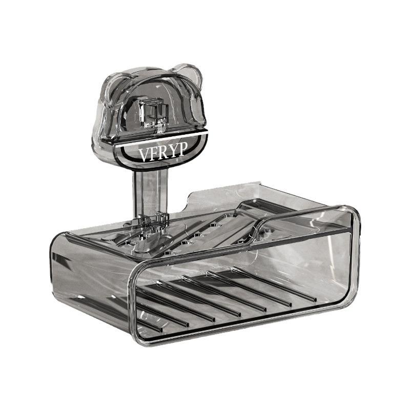 石鹸ケース スポンジ付き 熊 吸盤 穴あけ不要 水切り 壁掛け 透明 グレー プラスチック製