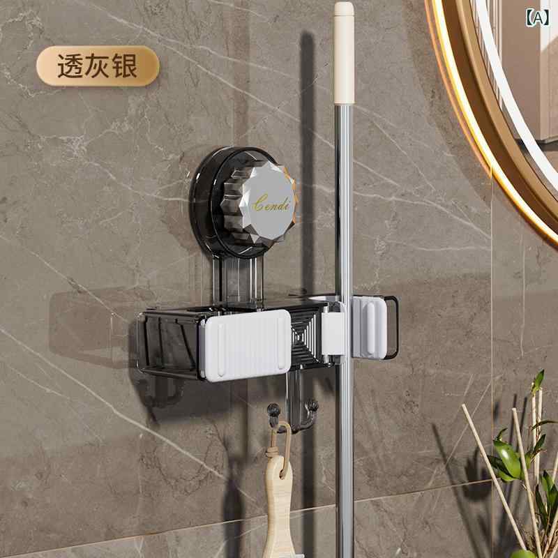 2個セットモップ ホルダー 壁掛け 強力吸盤 回転式 モップラック ほうき クリップ 透明 グレー シルバー 浴室 トイレ 収納・素材: 塑膠・重量: 約 200g・カラー: 透明灰.透明銀・スタイル: 轻奢款